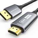 DisplayPort 1.4 to HDMI 2.1 Cable (8K@60Hz,4K@120Hz,2K@144Hz) 10ft Uni-Directional DP (Source) to HDMI (Display) Braided Cord Supports HDCP 2.3 HDR10 Display Port for AMD, NVIDIA, and PC