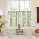 Jinchan Small Window Curtains 24 Inch Linen Floral Curtain Set for Kitchen Bathroom Cafe Curtains Light Filtering Window Treatment Farmhouse Cottagecore Back Tab Drapes 2 Panels Green on Beige
