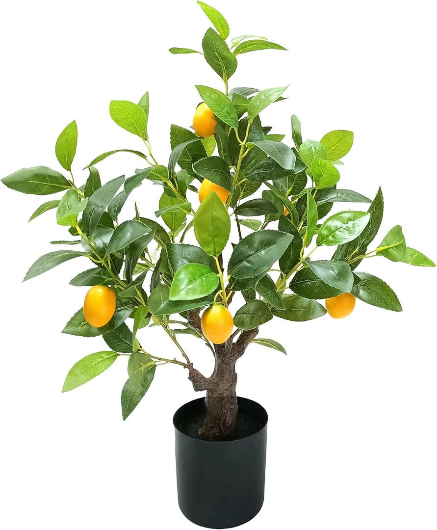 Artificial Lemon Tree 24 Potted Plants for Interior and Exterior dcor use for Home, Office, Living Room, Kitchen, Bedroom, Balcony Decor, Indoor Outdoor Perfect Housewarming Gift 