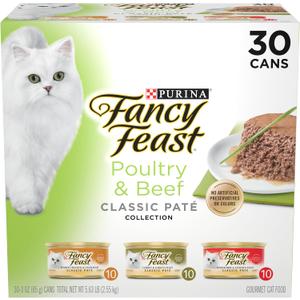 Fancy Feast Poultry and Beef Feast Classic Pate Collection Grain Free Wet Cat Food Variety Pack - (Pack of 30) 3 oz. Cans BB 2/2027