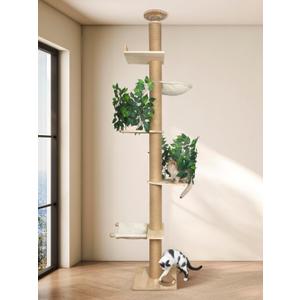 Fantasreen Cat Tree Floor to Ceiling Cat Tower Ajustable Height 97.1-124.4 Inches Tall and 4.5 Inches Thickened Post Large Cat Tree Tower for Indoor Cats Modern