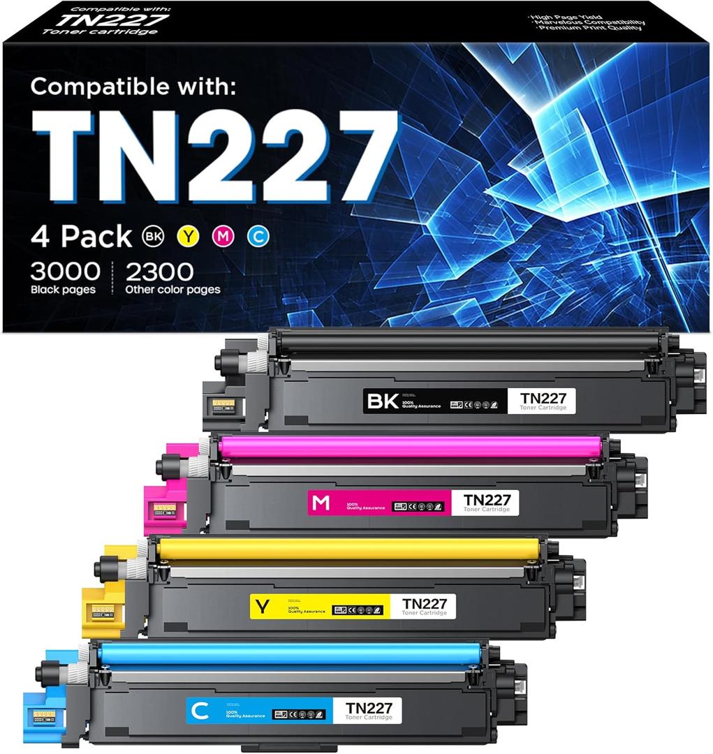 TN227 TN-227BK/C/M/Y High Yield Toner Cartridge Compatible Replacement for Brother TN 227 TN-227 TN223 for MFC-L3770CDW HL-L3270CDW MFC-L3710CDW HL-L3210CW HL-L3230CDW HL-L3290CDW Printer (4 Pack)