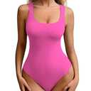 Mobeso Women's Tank Top Bodysuit - Sexy Sleeveless Square Neck Thong Body Suit Basic Layering Top Daily Outfits Sleek