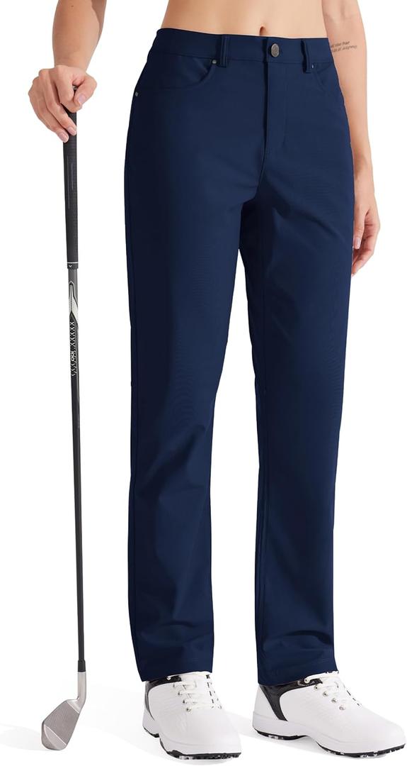 Libin Womens Dress Pants 29" 31" Stretch Straight Leg Work Slacks Office Business Casual Golf Pants for Travel Lightweight (12, Navy Blue)