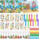 HABDJILTY 60 Pcs Hawaiian Party Favors Summer Beach Party Favors Coloring Books Tiki Tattoo Stickers Bubble Wands Keychain Tiki Luau Birthday Gift Bag Stuffers for Beach Pool Party Supplies, Pack 2