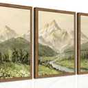 Framed Mountain Wall Art for Living Room, Green Nature Landscape Canvas Wall Decor Set of 3, Vintage Forest Rustic Farmhouse Prints Pictures Paintings for Office Bedroom 16x24 Inch, 24L" x 16W"
