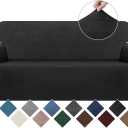WEERRW Velvet Couch Cover - High Stretch Sofa Slipcovers with Non Skid Foam and Elastic Bottom, Furniture Protector for Pets, Crafted from Soft Plush Fabric, Black, Medium