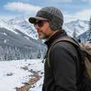 Blocking Knitted Hats with Ear Flaps and Wool Brim, Outdoor Warm Fleece Lined Knit Hat Stocking Caps for Men Women