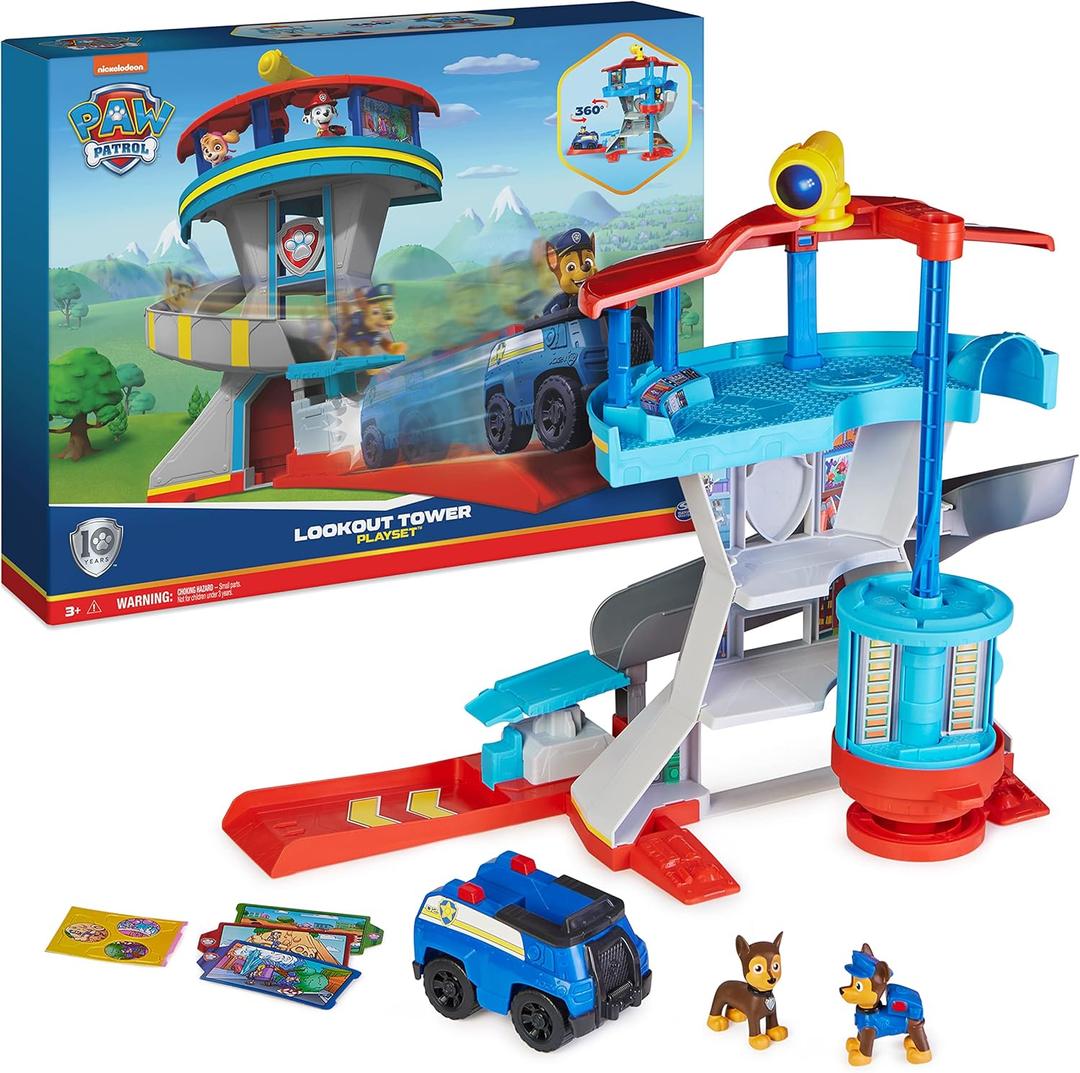Paw Patrol Lookout Tower Playset with Toy Car Launcher, 2 Chase Action Figures, Chases Police Cruiser and Accessories, Kids Toys for Ages 3 and up