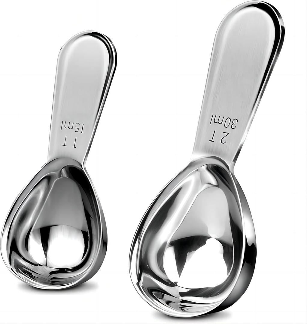 GREATLINK Stainless Steel 430 Coffee Scoop, Coffee Measuring Spoon Short Handle for Measuring Coffee, Milk, Tea,Sugar,Lemon juice, and olive oil,Set of 2(15 ml & 30 ml)