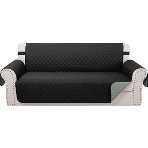 Reversible Sofa Covers Couch Cover Furniture Protector for Dogs Elastic Straps Water Resistant(Sofa,Black/Grey)