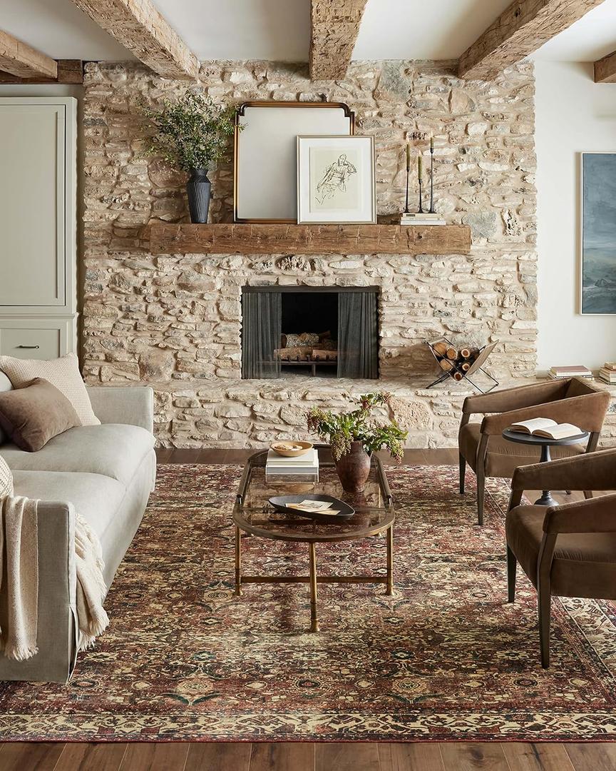 Loloi Magnolia Home by Joanna Gaines Banks Collection BAN-04 Brick/Ivory 8'-6" x 11'-6", .13" Pile Height, Machine Washable, Area Rug Loloi Magnolia Home by Joanna Gaines Banks Collection BAN-04 Brick/Ivory 8'-6" x 11'-6", .13" Pile Height, Machine Washable, Area Rug