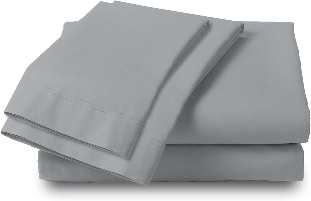 SUPREME ELEGANCE 100% Cotton Light Gray Full Sheet Set, Percale Weave Cotton Full Size Sheets, Breathable & Comfortable Bedding Set, Cool & Crisp 16" Deep Pocket Full Bed Sheets Set Light Gray