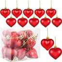 Set of 12 Red Heart Ornaments for Christmas Valentine Tree Decorations, 1.8 inch Mini Valentines Ornaments for Small Tree, Heart Shaped Plastic Shatterproof Hanging Balls Holiday Party Decor