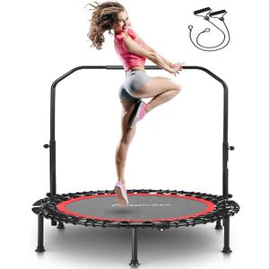 ANCHEER Rebounder Trampoline for Adults, Mini 40" Foldable Exercise Trampoline with Adjustable Handle, Max Load 450lbs, Stable & Sturdy for Indoor Workout (Red)