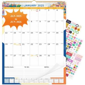 2025 Wall Calendar (17"x22") with Lines, Monthly Desk Calendar from Jan 2025 to Jun 2026, Vertical Large Monthly Family Calendar 2025 for Wall, Calendario 2025 (Big Scenery)