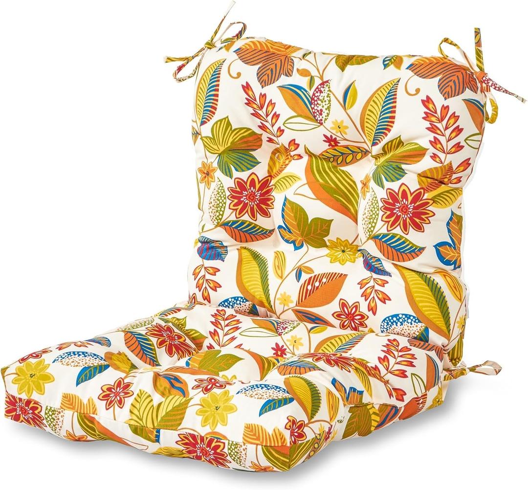 Greendale Home Fashions Outdoor Reversible Tufted Dining Chair Cushion, Foliage
