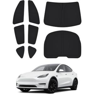 Windshield Sun Shade for Tesla Model Y 2020-2024 Accessories Side Rear Window Shade Cover Set Window Sun Visor Blocker Privacy Cover for Camping Keep Vehicle Cool Black 8PCS (Not for Juniper)