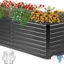 DTIG Galvanized Raised Garden Bed for Vegetables Flowers Herbs, Tall Metal Raised Garden Bed Kit with Garden Tools, Gloves, Plant Labels, Black 6×3×2FT