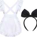 2pcs Maid Costume Including Ruffle Maid Apron Bow Headband for Cottagecore Halloween Cosplay Party