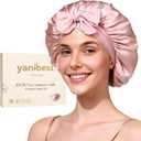 YANIBEST 22 Momme 100% Mulberry Silk Bonnet for Sleeping Women Double Layer Sleep Bonnet with Tie Band, Sleep Cap (Blushpink)