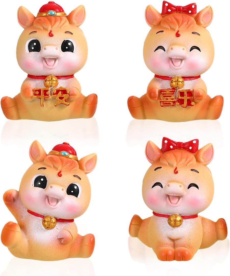 2 x 4 Pcs Chinese New Year Horse Figurines 2026 Resin Golden Mini Year of The Horse Figurine for Car Dashboard Office Tabletop Decor Lunar New Year Zodiac Collection Gift