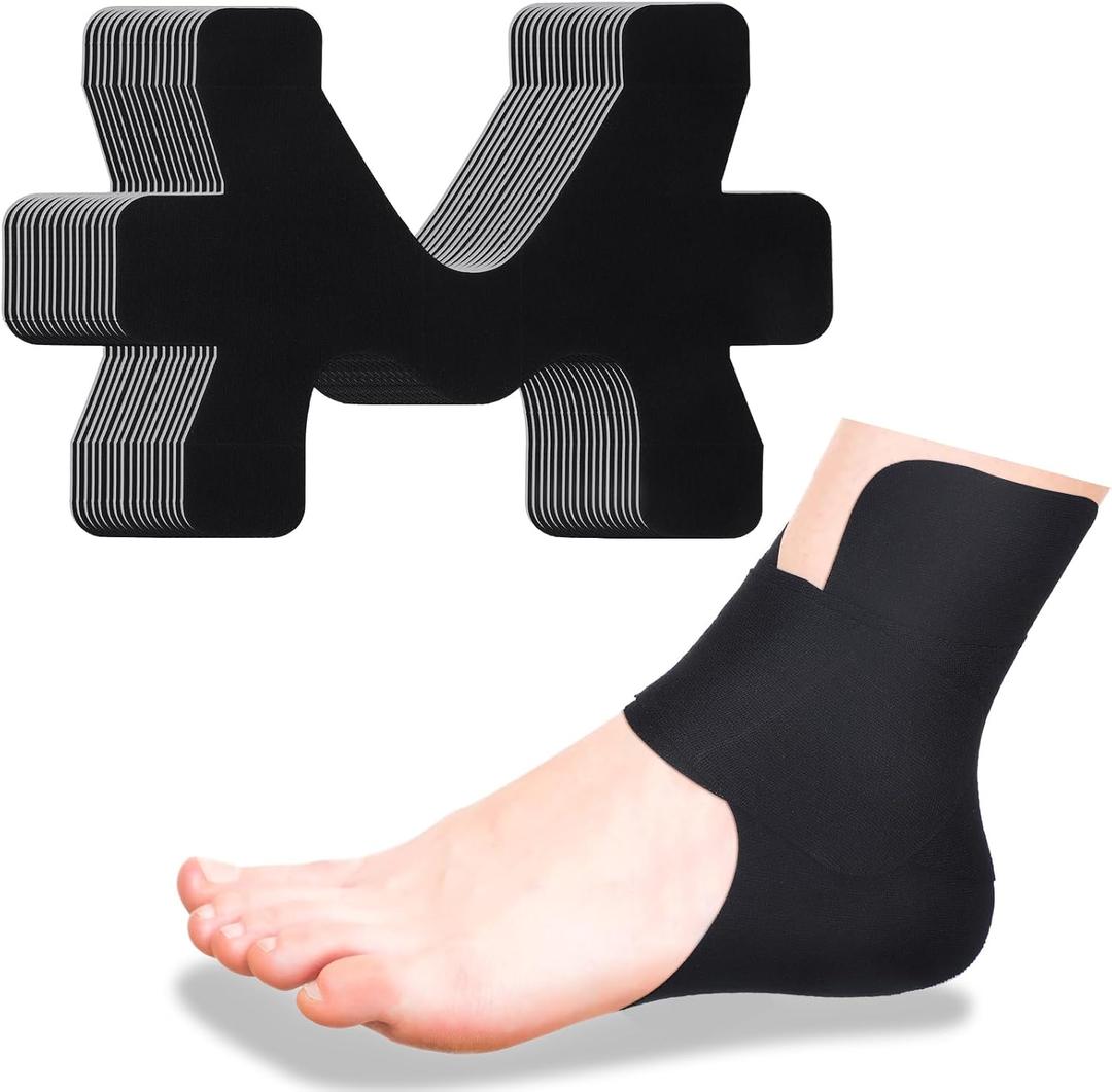 16 Pcs Precut Kinesiology Tape for Ankle Cotton Breathable Elastic Athletic Tape Pain Relief Minimize Ankle Sprain Provides Support and Stability for Ligament and Muscle Marathon Use(Black)