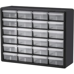 Akro-Mils 24-Drawer Plastic Drawer Storage Cabinet for Garage Organization, Bead Organizer, Building Bricks Storage, Teacher Toolbox, Makeup Organizer, 20" W x 6" D x 16" H, 10724 Black