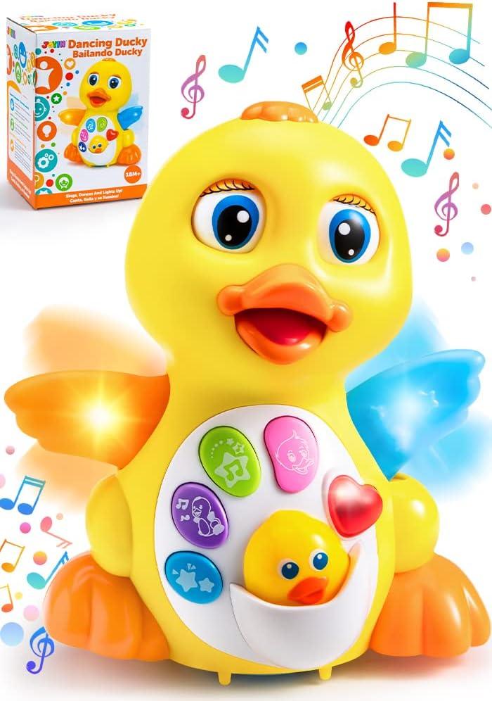 JOYIN Baby Toys Duck, Infant Dancing Crawling Musical Toys 18+ Months, Tummy Time Light Up Learning Duck with Music & Lights, Baby Easter Basket Stuffers Gifts, 6.6 Inch