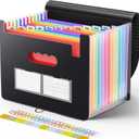 Sooez Accordion File Organizer, 13 Pockets Expanding File Folder, Portable Monthly Paper Bill Tax Receipt Organizer, Letter A4 Size Document Holder with Blank Labels, Black