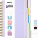 Graph Paper Notebook: 5 Subject Graphing Notebook with Removable Dividers, 300 Pages 100gsm Thick Spiral Grid Notebooks, 5x5 Graph Ruled Paper, Large A4 Journal for School Work Women Men, 8.5" X 11"