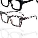 REAVEE Oversized Square Reading Glasses for Women, Blue Light Blocking Large Frame Computer Readers Spring Hinge