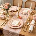 GATHER 700PCS Pink Plastic Plates - Gold Rim Disposable Plastic Dinnerware Set Include 200 Pink Plates, 300 Silverware, 100 Napkins, 100 Cups for Party & Wedding & Mother's Day