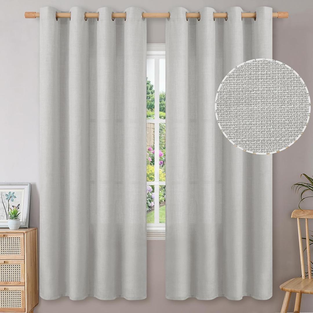 BGment Curtains 72 Inches Long for Living Room, Flax Linen Curtains Burlap Textured Thick Light Filtering Privacy Grommet Window Curtain Drapes for Bedroom, 2 Panels, 52 x 72 Inch, Light Grey