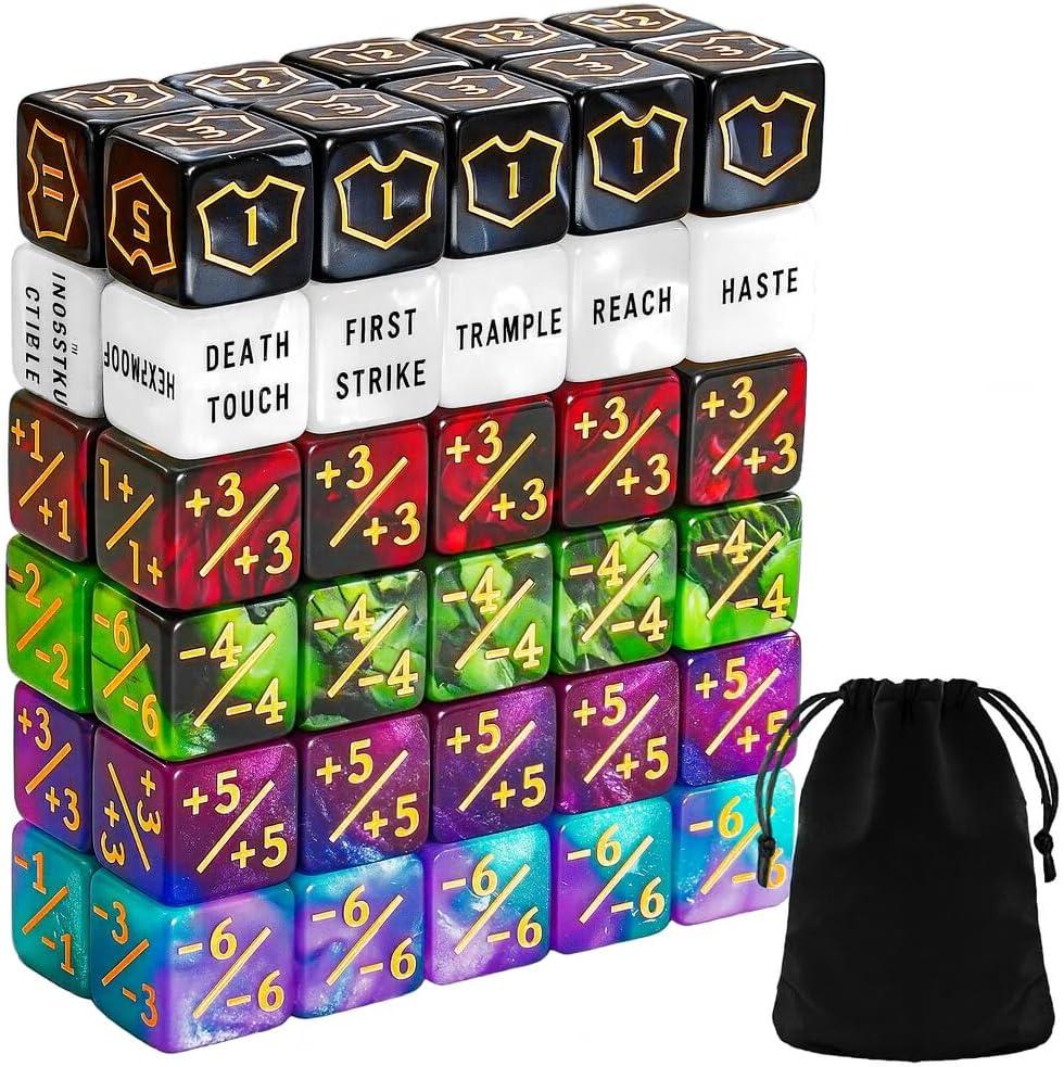 60 PCS MTG Dice Counters Keyword Counters Life Counter 1/+1 counters Commander Buff Tokens 6 Sided Dice Set for MTG, TCG, Card Games Accessories