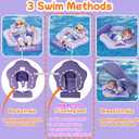 Mambobaby Float Add Tail No Flip Over Non-Inflatable Baby Swim Float Pearl Foam Solid Water Floats Smart Swim Trainer Infant Pool Float Swim Ring with Sun Canopy