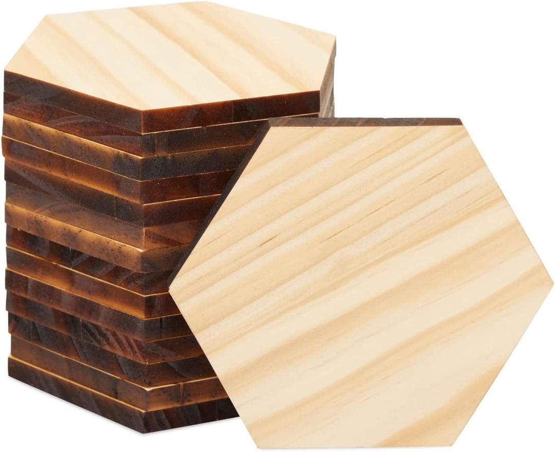 15 Pack Unfinished Wooden Hexagon Cutouts for Crafts, 1/4" Thick for Wood Burning, Engraving (3.27X4.88X5.91)