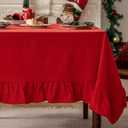 100% Cotton Tablecloth 60" 84" Ruffle Trim Table Clothes Washable Rectangle Fabric Table Cloth Kitchen Dinning Tabletop Decoration for Party Wedding Events Holiday - Red, 6-8 Seats