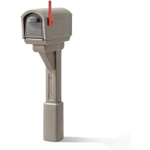 Step2 MailMaster Express Mailbox & Post, Weather Resistant, Large Outdoor Mailboxes, Made of Durable Plastic, Easy to Install, Flag Included, Mocha