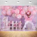 7x5ft Happy 1st Birthday Backdrop for Girls Pink Butterfly Flowers Balloons Photography Background Baby Girl First Birthday Party Decorations Wallpaper Photo Studio Props