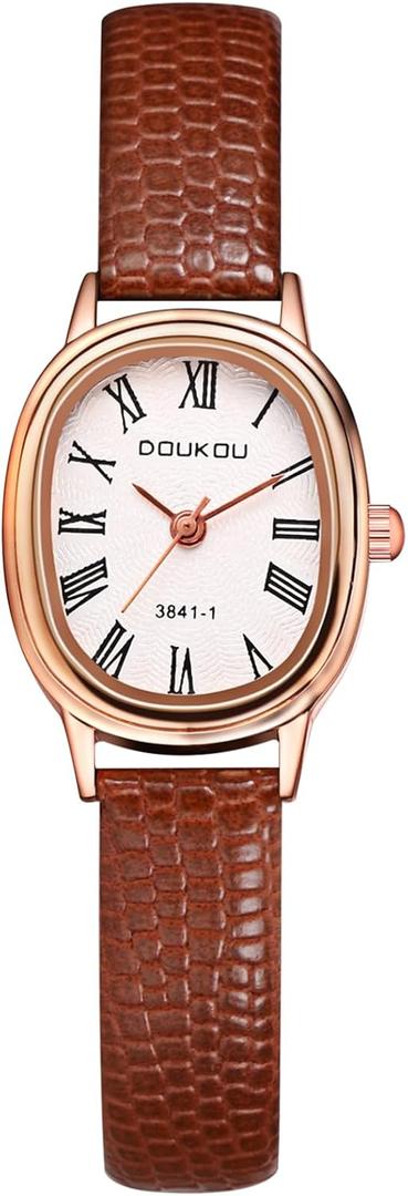 Avaner Women's Leather Wrist Watches: Ladies Classic Oval Face Slim Strap Analog Quartz Retro Watch (Brown)