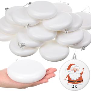 Zubebe 24 Pcs 4 Inch Christmas Blank White Ball Ornaments Plastic White Matte Flat Discs Christmas Tree Ornaments Xmas Hanging Ornament Decorations for DIY Crafts Painting Drawing