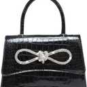 QWINEE Women's Bow Evening Bag Sparkly Clutch Purse Wedding Party Purses Glitter Rhinestone Cocktail Prom Handbags (Black)