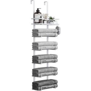 Aetyord Hanging Towel Racks for Bathroom No Drill - Over The Door 6-Tier Bath Towel Storage Organizer for Small Bathrooms - Back Door Large Tiered Towel Holder Hanger for Rolled Towels RV Camper White