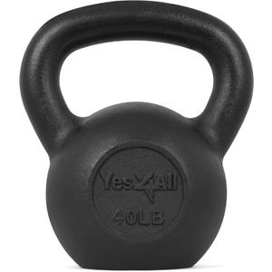 Yes4All Solid Cast Iron Kettlebell Weights Set – Great for Full Body Workout and Strength Training, K - Black 40lb