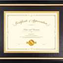 8x10 Diploma Frame for 6x8 Document/Certificate/Picture with Black and Gold Mat, Solid Wood Degree Frame, Real GlassWall Display and Tabletop