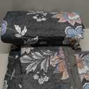 WONGS BEDDING Quilt Set Queen Size, Black Botanical Queen Bedspread Bedding Sets, 3 Pieces Floral Quilt with 2 Pillowcases,Soft Lightweight Microfiber Coverlet Set for All Season(96"X90")