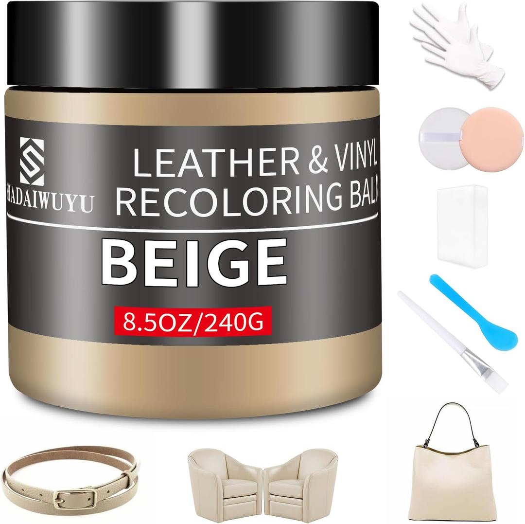 Leather Recoloring Balm,8.5oz Leather Color Restorer,Beige Leather Repair kit for Furniture and Car Interior,Leather Couch Scratch Repair,Leather Dye Paint for Faded,Cracked and Leather