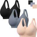 habibee Push Up Bras for Women Plus Size Wireless Full Coverage Bra for Large Breast, Seamless Everyday Bralette 32D-44D