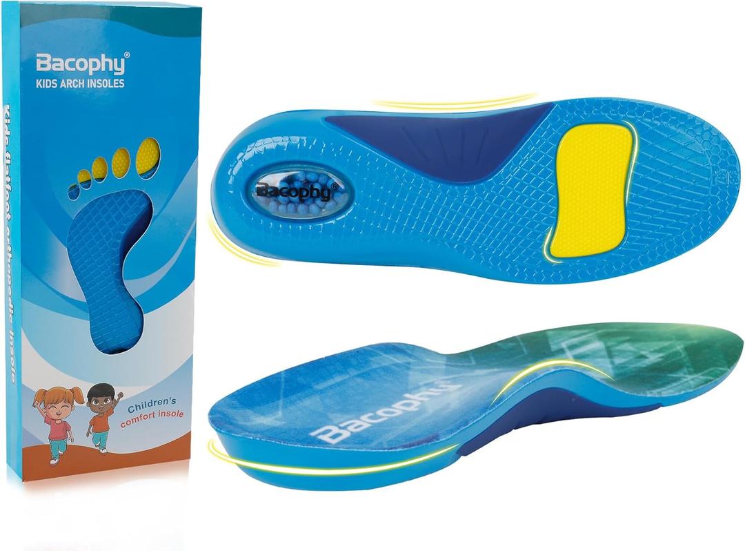 Kids Arch Support Insoles - Plantar Fasciitis Orthotic Inserts for Children with Arch Pain, Flat Feet, Foot Pronation- Shock Absorption - Ideal for Active Child (10.5-13 Toddler (19cm), Light Blue)